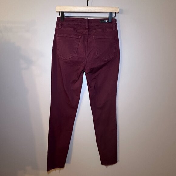 Women's 2 Kut From The Kloth Pants Donna High Rise Ankle Skinny Burgundy Raw Hem - Picture 3 of 8